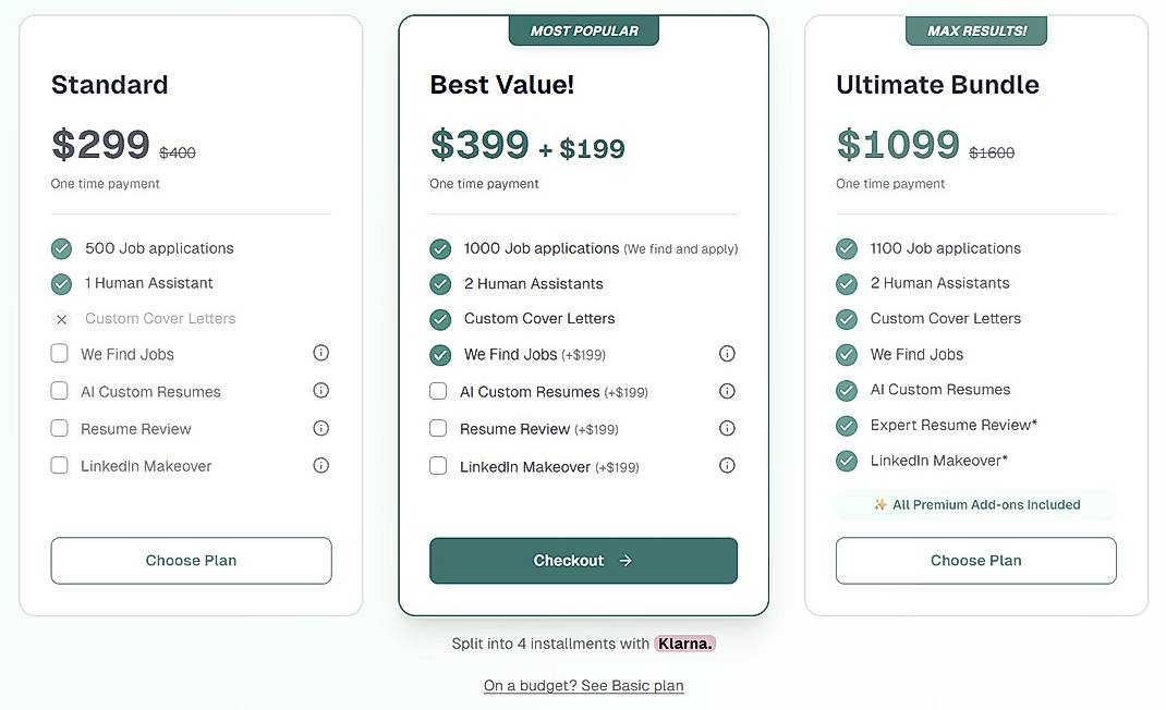 Pricing screenshot