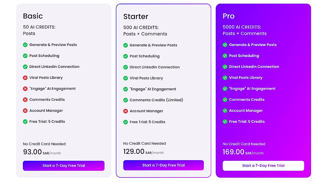 Pricing screenshot