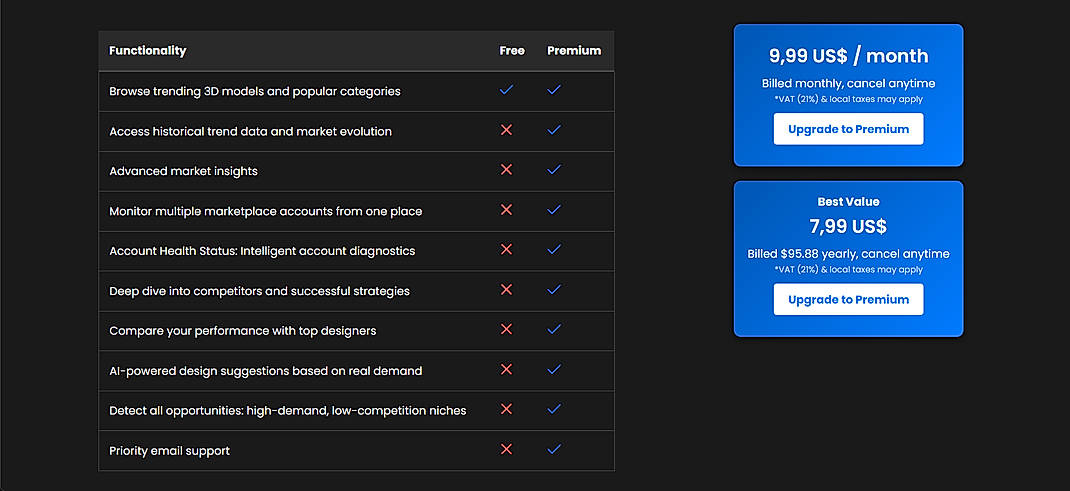 Pricing screenshot