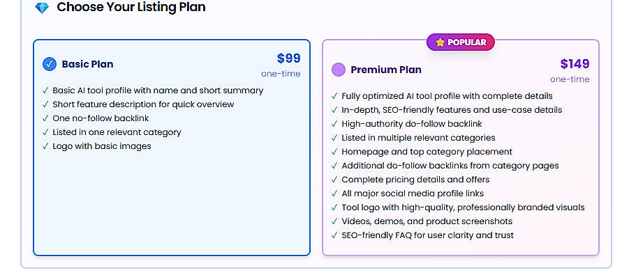 Pricing screenshot