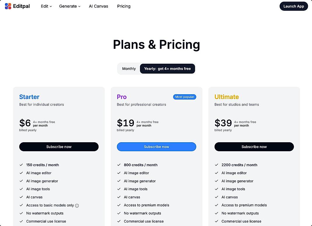 Pricing screenshot