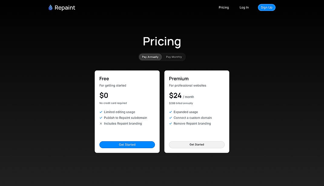 Pricing screenshot