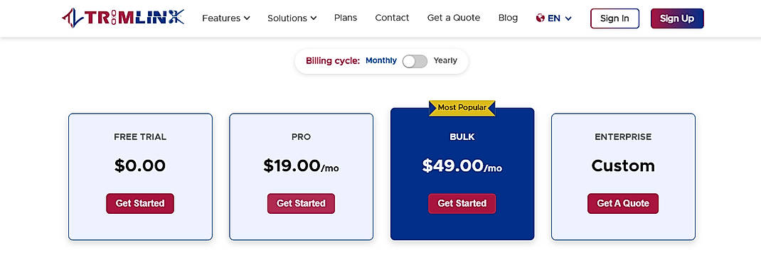 Pricing screenshot