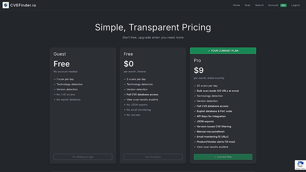 Pricing screenshot