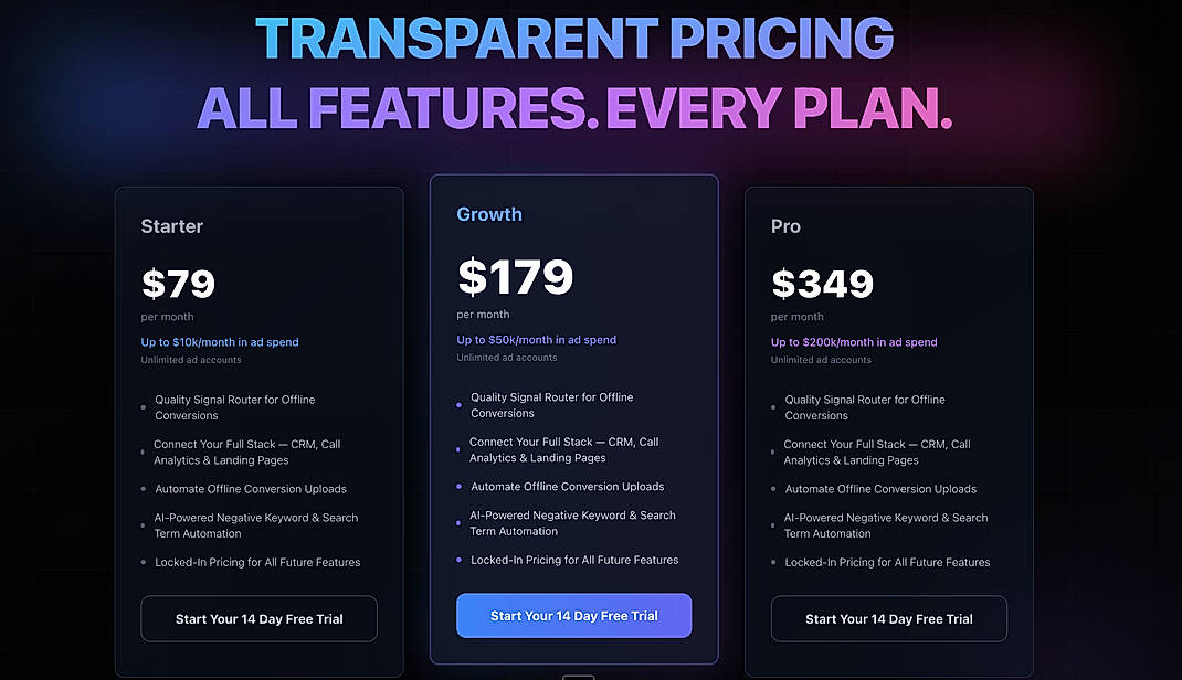 Pricing screenshot