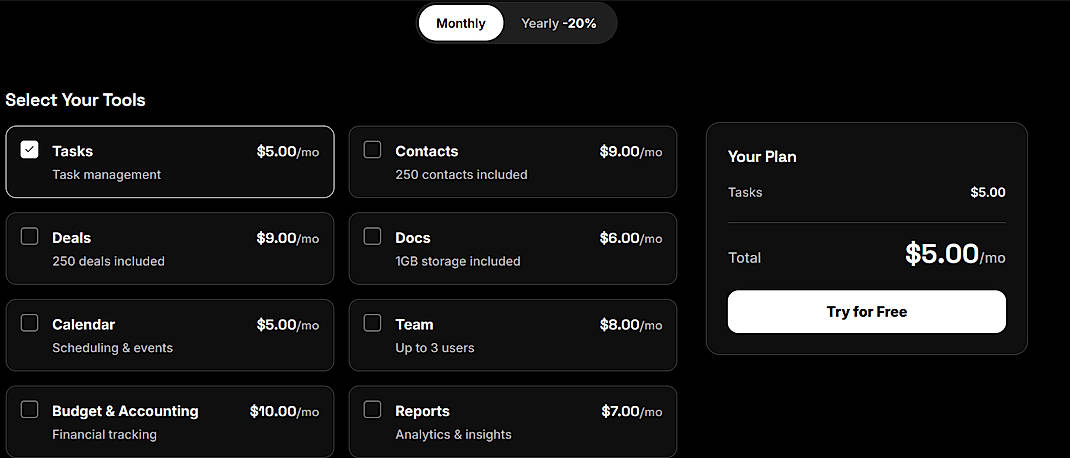 Pricing screenshot