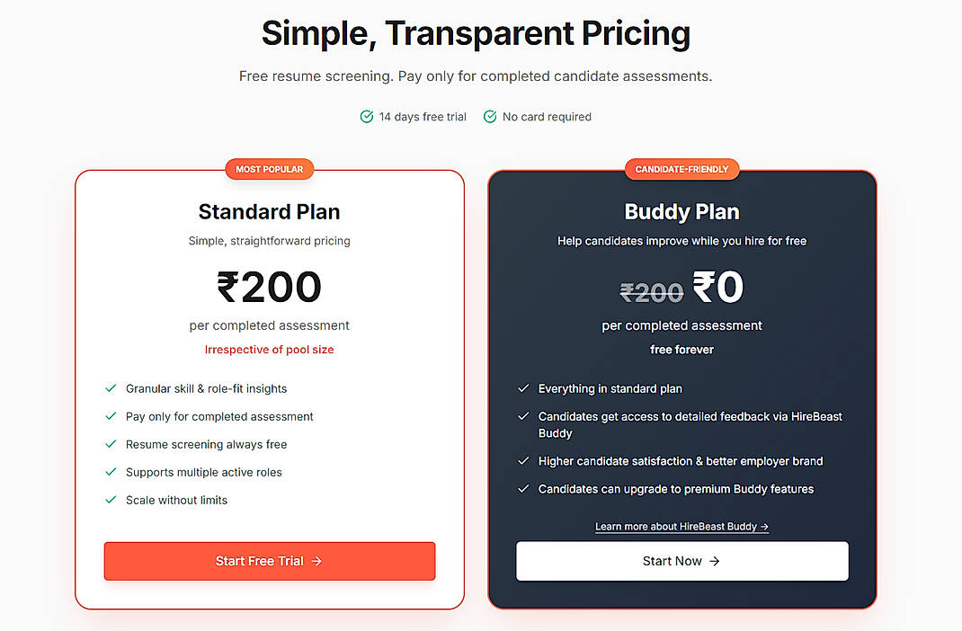 Pricing screenshot