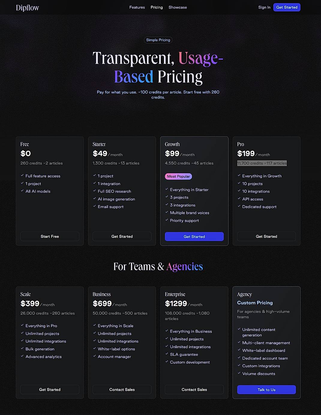 Pricing screenshot