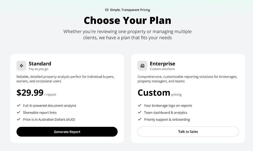 Pricing screenshot