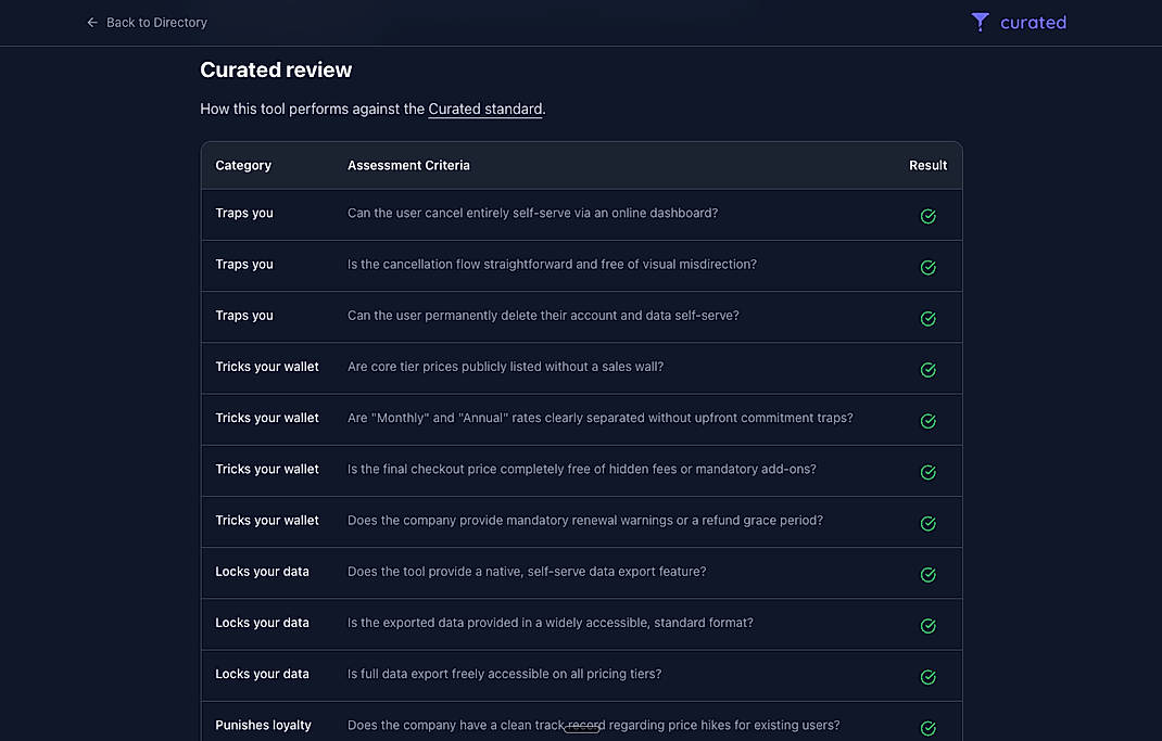 Pricing screenshot