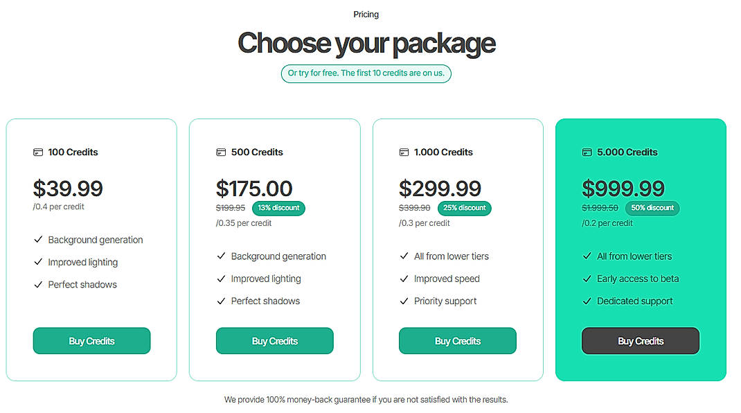 Pricing screenshot