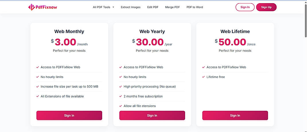 Pricing screenshot