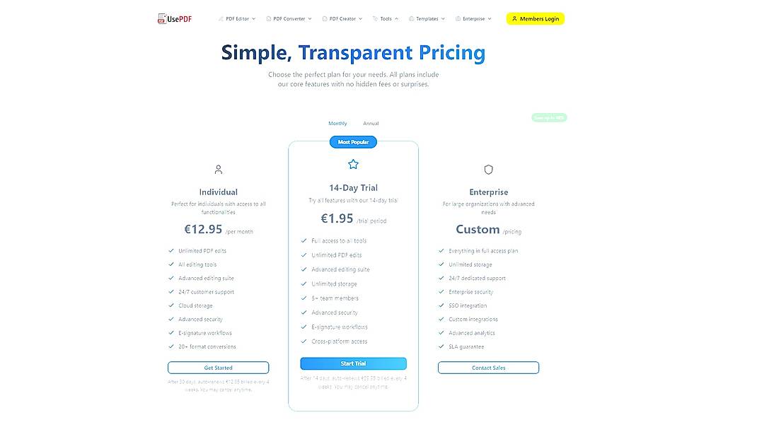 Pricing screenshot