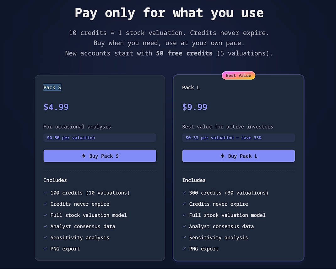 Pricing screenshot