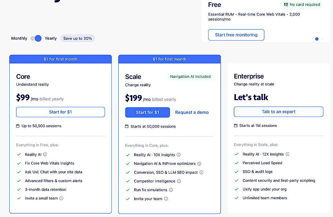 Pricing screenshot