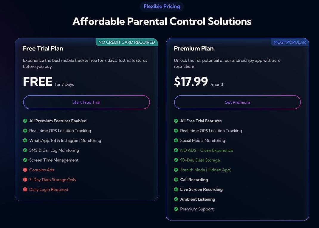 Pricing screenshot