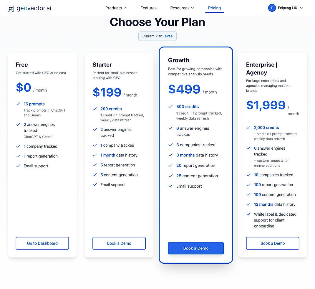Pricing screenshot