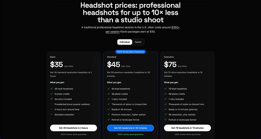 Pricing screenshot