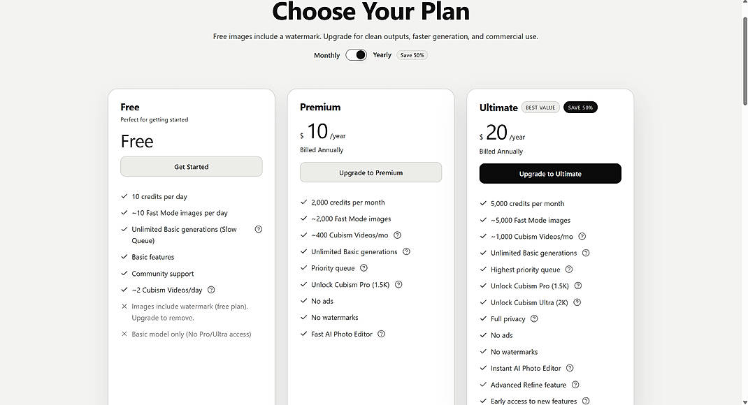 Pricing screenshot