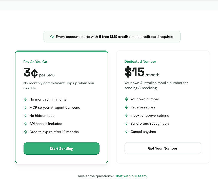 Pricing screenshot