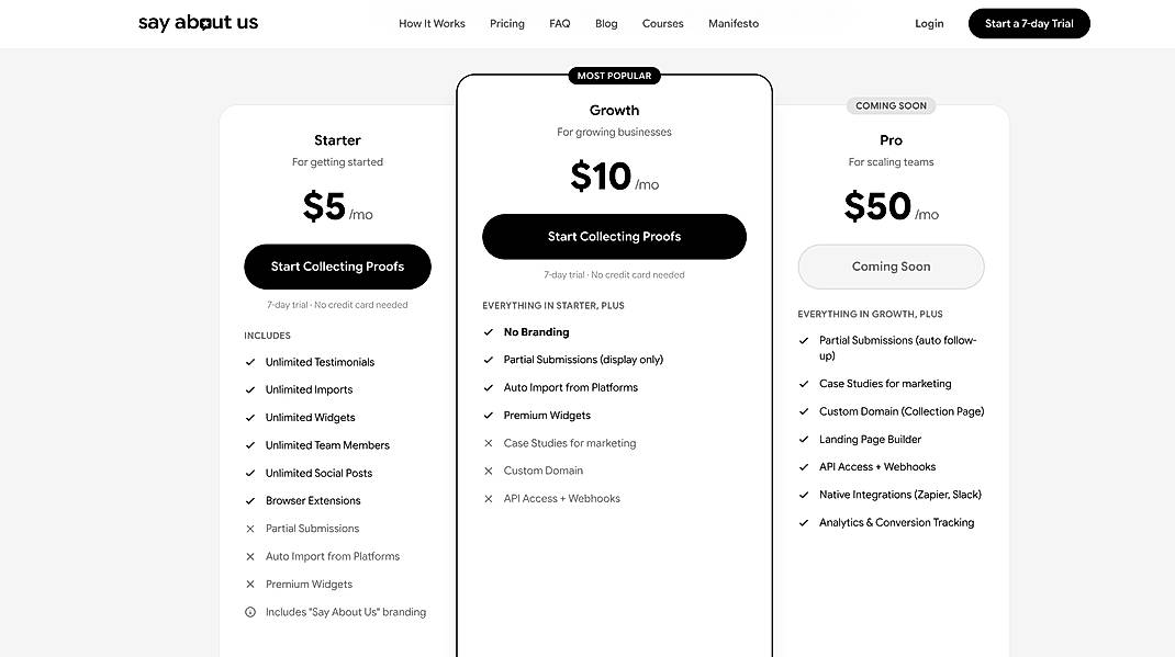 Pricing screenshot