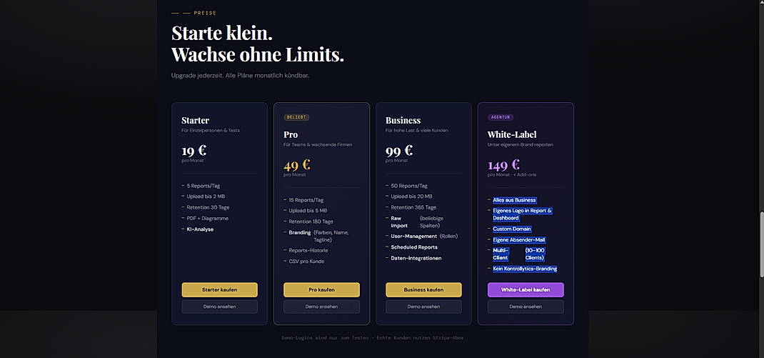 Pricing screenshot