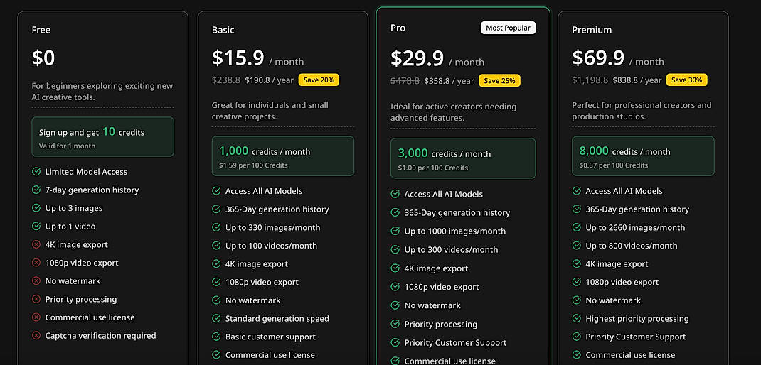 Pricing screenshot