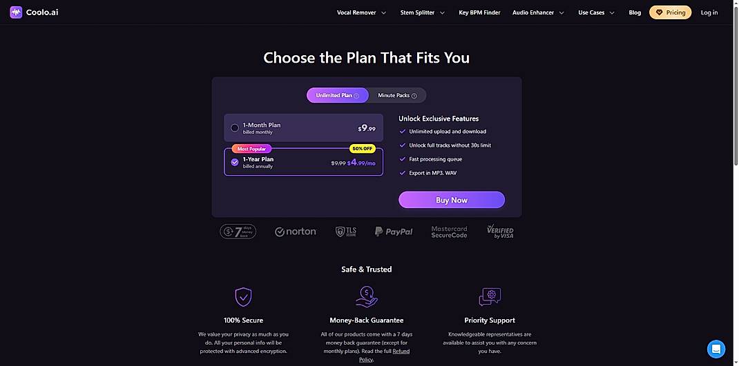 Pricing screenshot