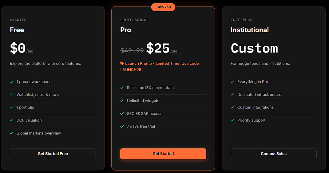 Pricing screenshot