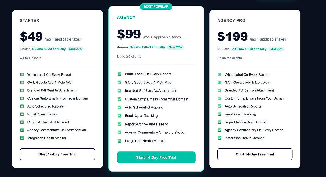 Pricing screenshot