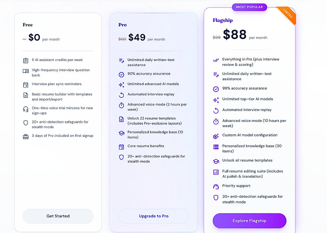 Pricing screenshot