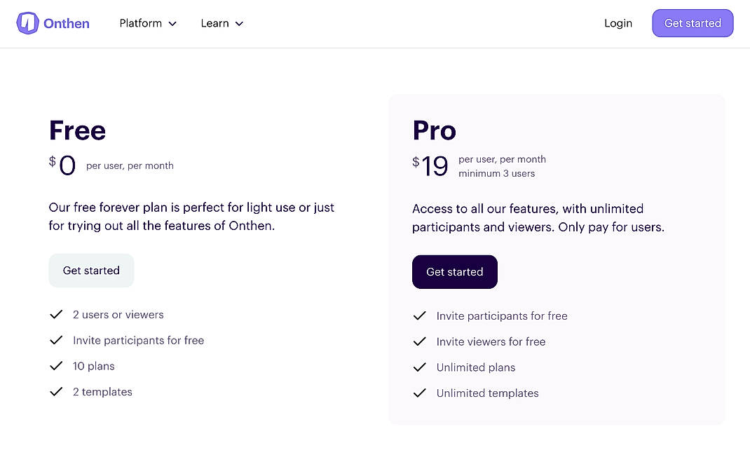 Pricing screenshot