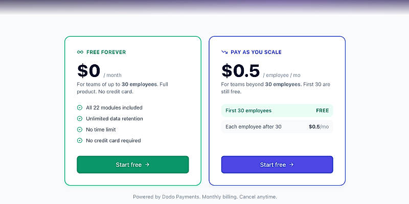 Pricing screenshot