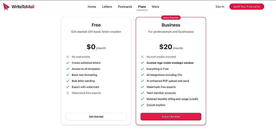 Pricing screenshot