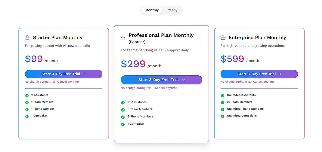 Pricing screenshot