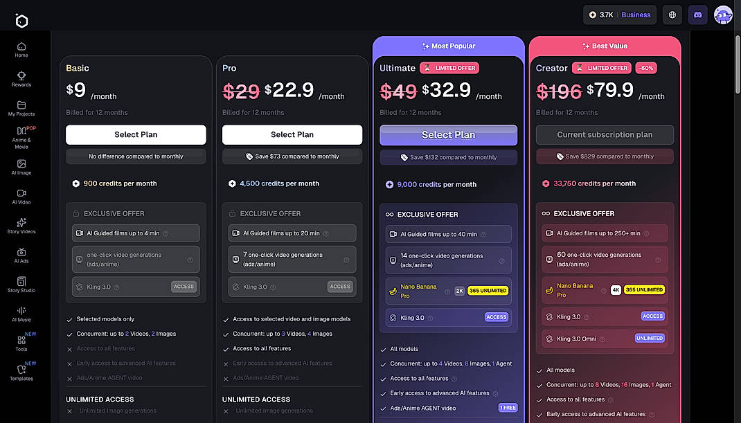 Pricing screenshot