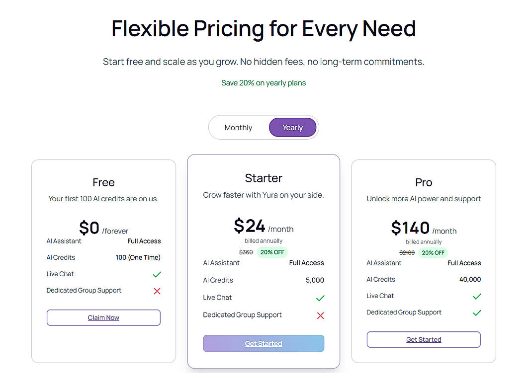 Pricing screenshot