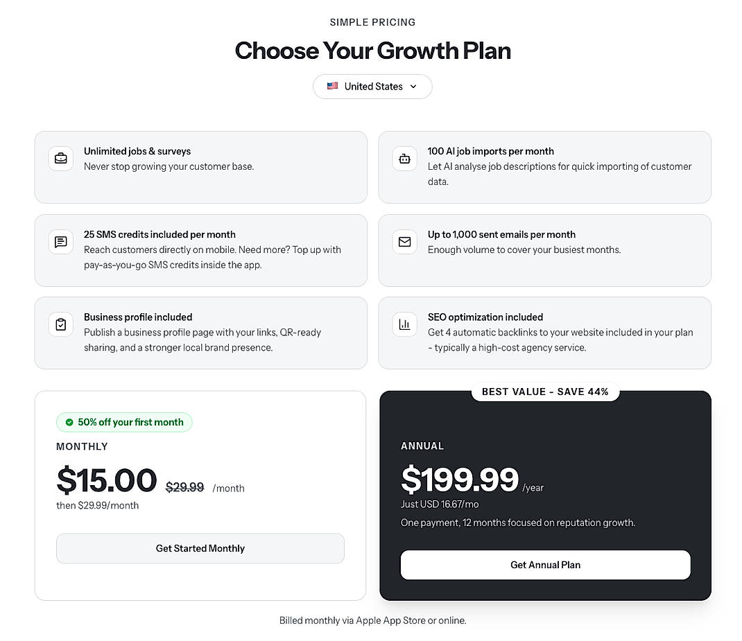 Pricing screenshot