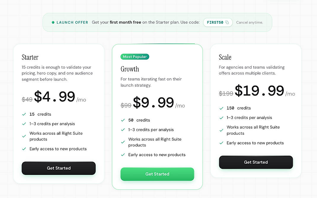 Pricing screenshot