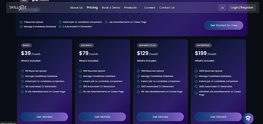 Pricing screenshot