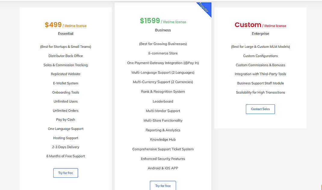 Pricing screenshot