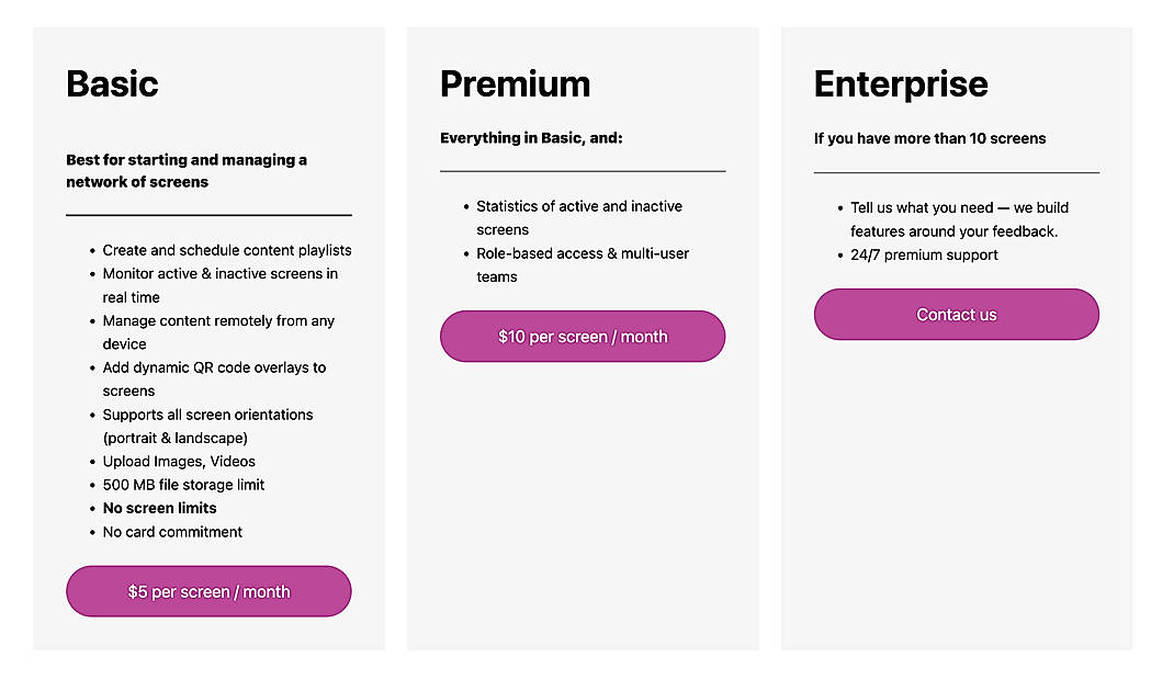 Pricing screenshot