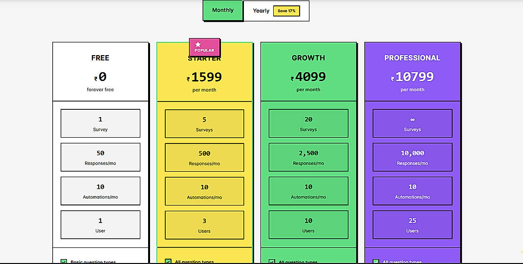 Pricing screenshot