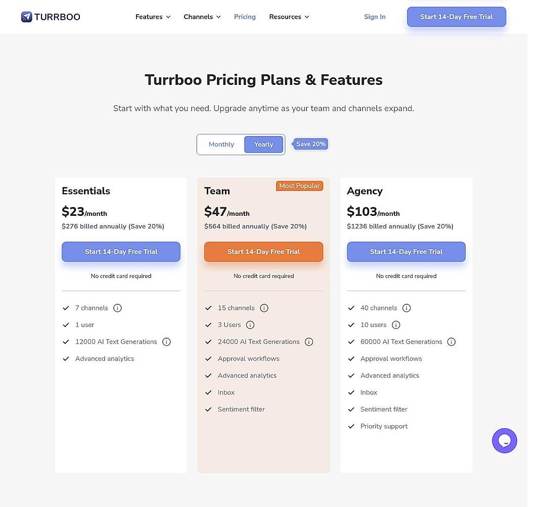 Pricing screenshot