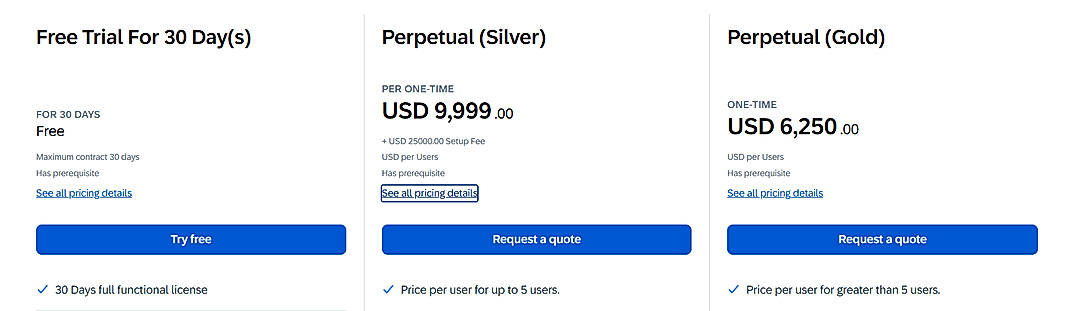 Pricing screenshot