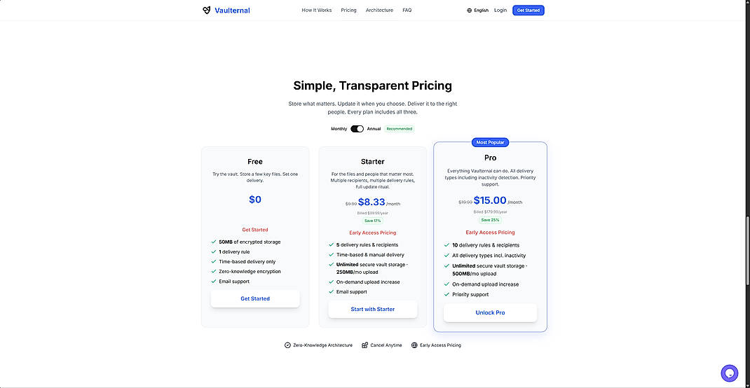 Pricing screenshot
