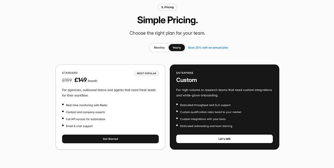 Pricing screenshot