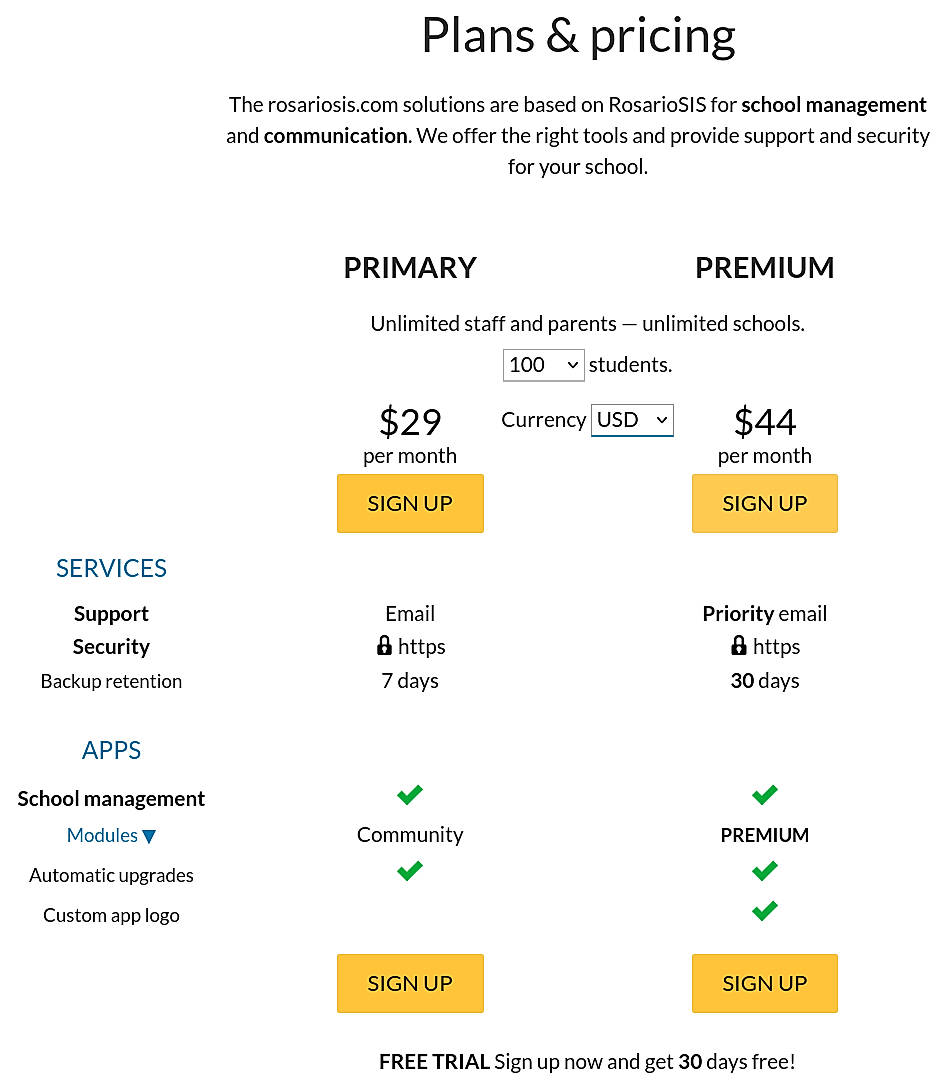 Pricing screenshot