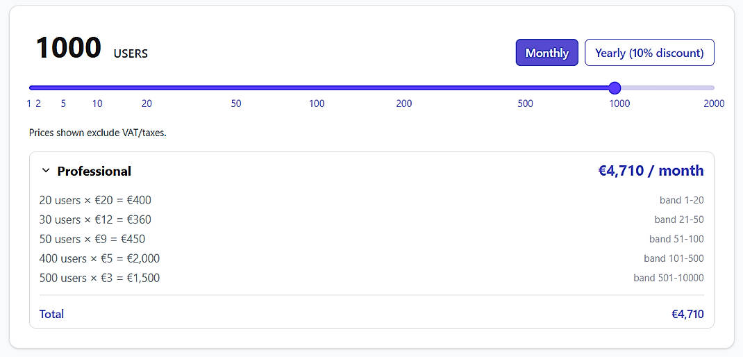 Pricing screenshot