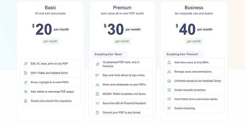Pricing screenshot